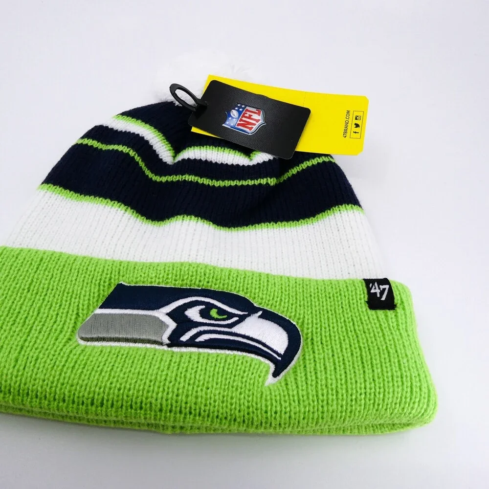 '47 Brand Seattle Seahawks Winter Hat Youth Boys Green Knit Football NFL Cap New